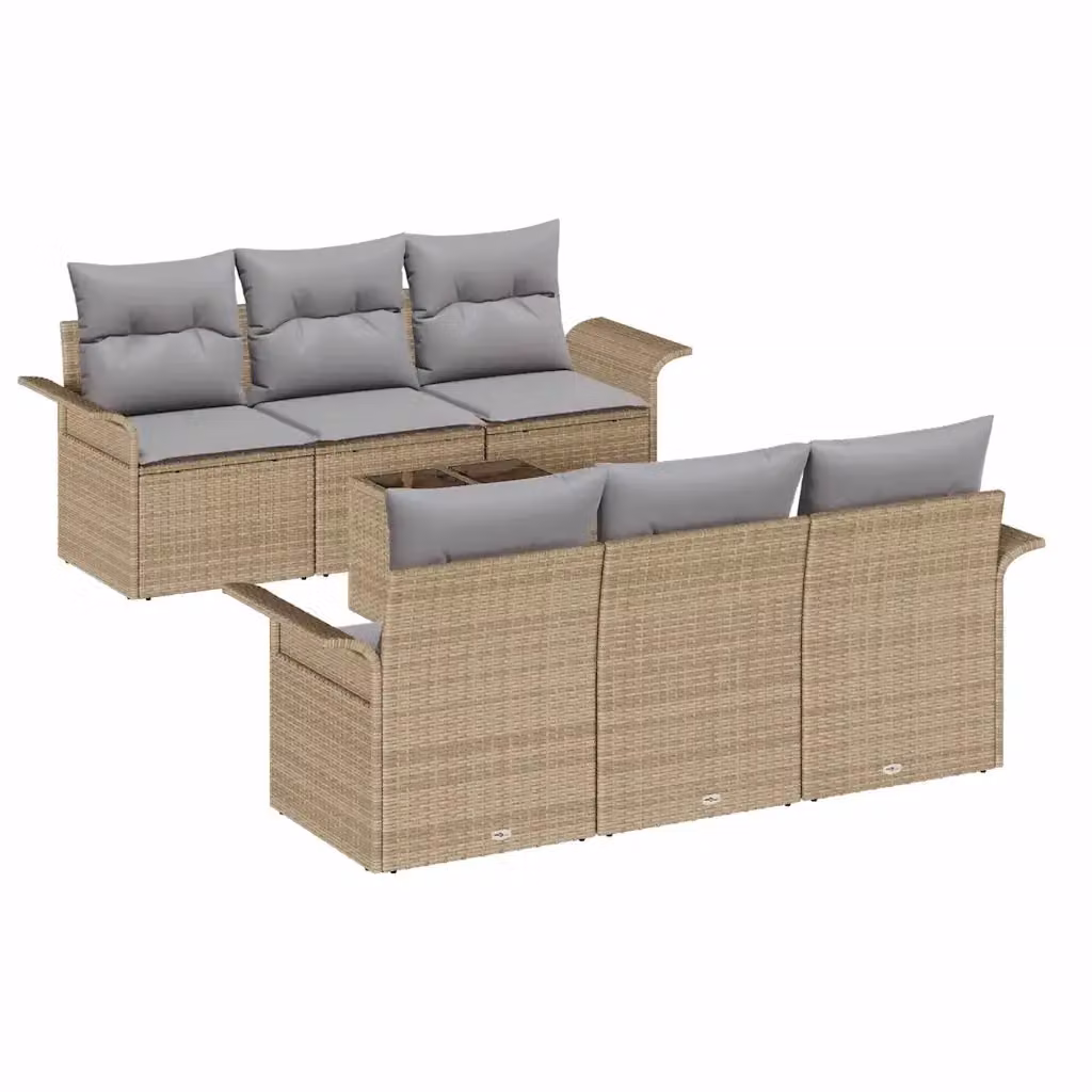 Set Divano da Giardino vidaXL 7 Pezzi a Forma di U con Tavolino, Colore Beige e Grigio, Struttura in Metallo e Polyrattan con Cuscini Inclusi – 2
