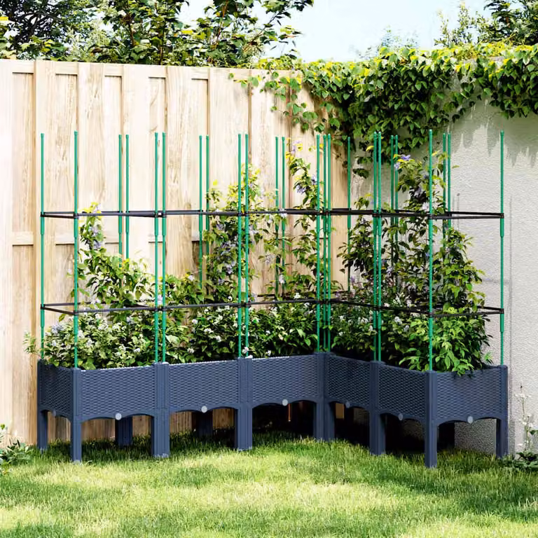 Fioriera da giardino con graticcio vidaXL in plastica, Grigio Blu, L: 160 cm, P: 120 cm, H: 142,5 cm