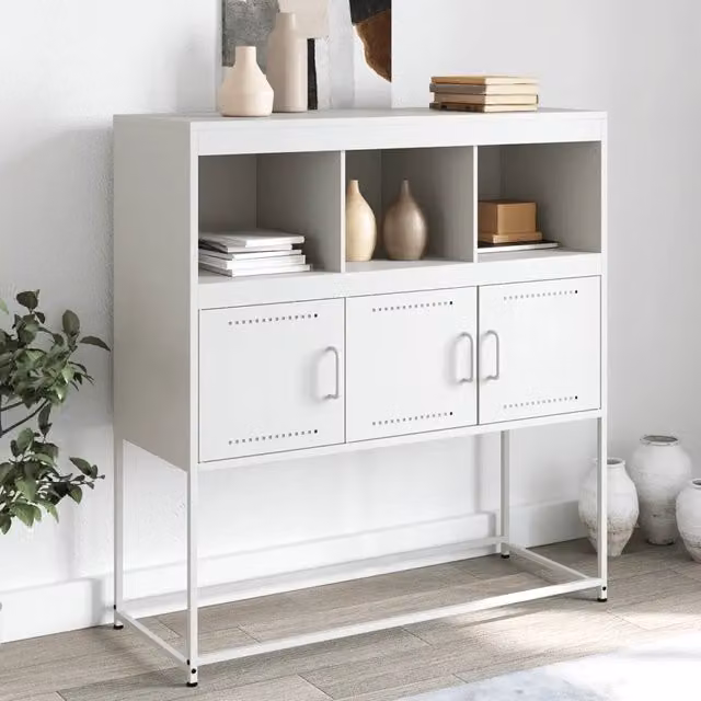 Credenza Buffet Design Mania Bianca in Metallo per Cucina e Soggiorno L: 100,5 cm, P: 39 cm, H: 107 cm