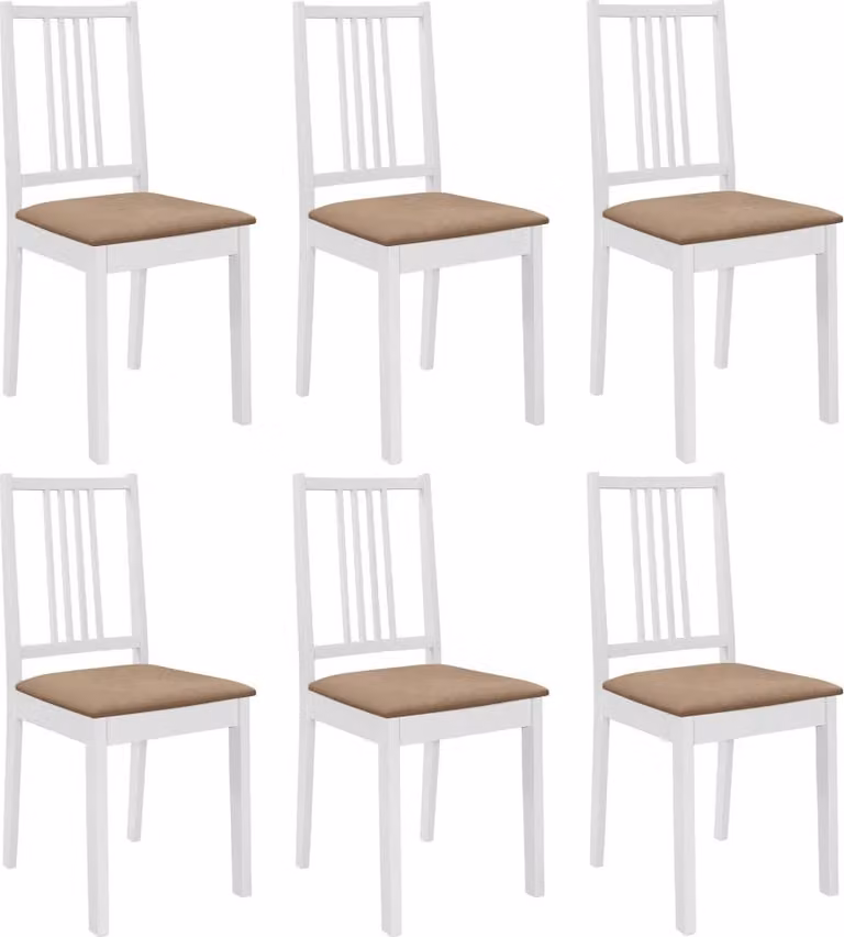The Living Store Sedie da pranzo con cuscini 6 pz. Legno massiccio bianco