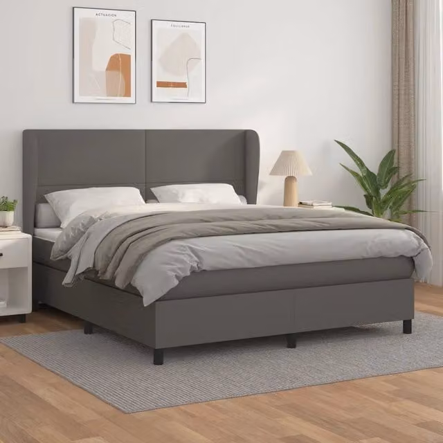 Letto a molle con materasso vidaXL in similpelle grigia e bianca L/P/H: 160 x 200 x 43 cm