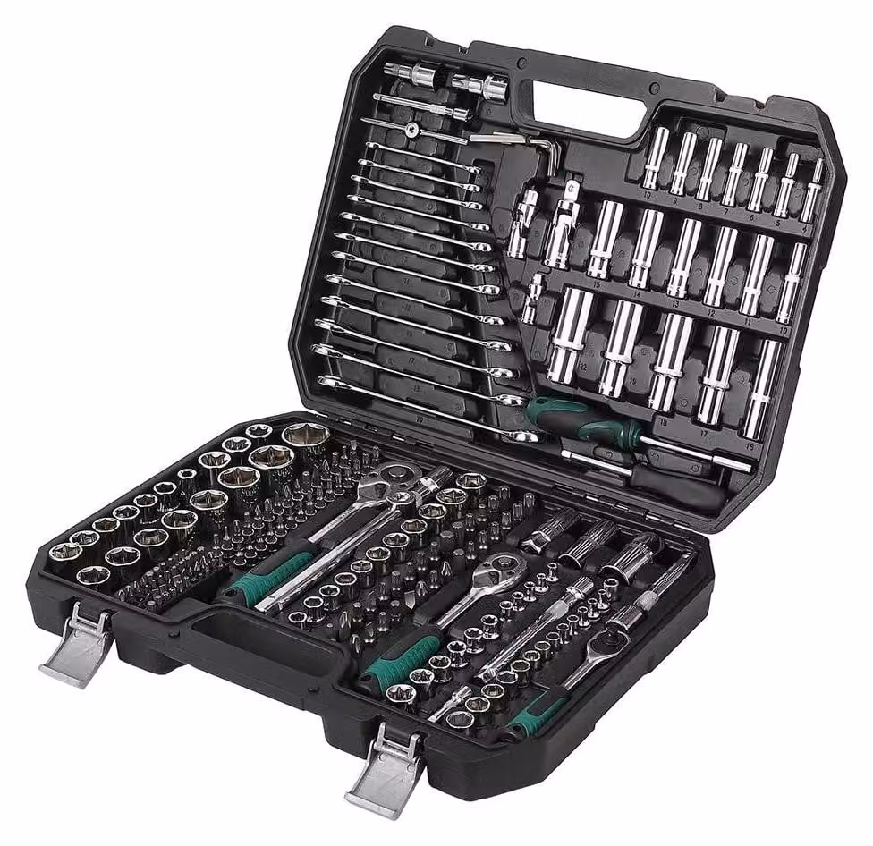 Set di utensili da meccanico - Set combinato da 216 pezzi - Set di chiavi a bussola e cricchetto - Chiavi fisse - Valigetta porta attrezzi - Casa e lavorazione dei metalli
