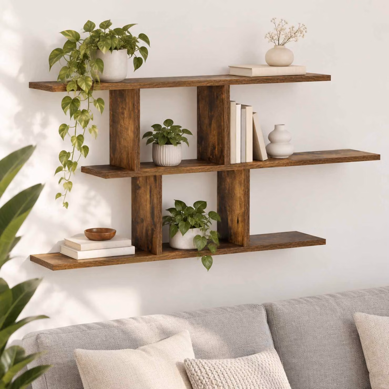 Scaffale da parete moderno vidaXL in legno Rovere Fumo L: 100 cm, P: 17 cm, H: 45.5 cm