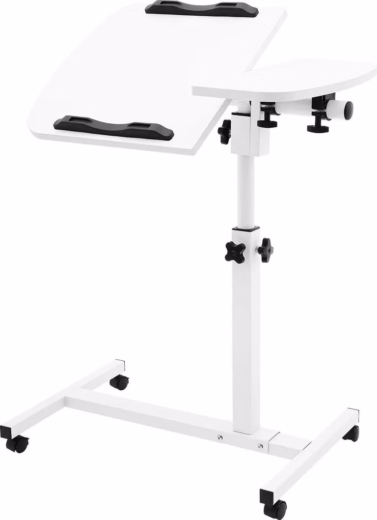 Scrivania in piedi - Tavolo per laptop regolabile in altezza - Rotelle bloccabili - Struttura in metallo - Rettangolare 40×60×95 cm - Bianco avorio