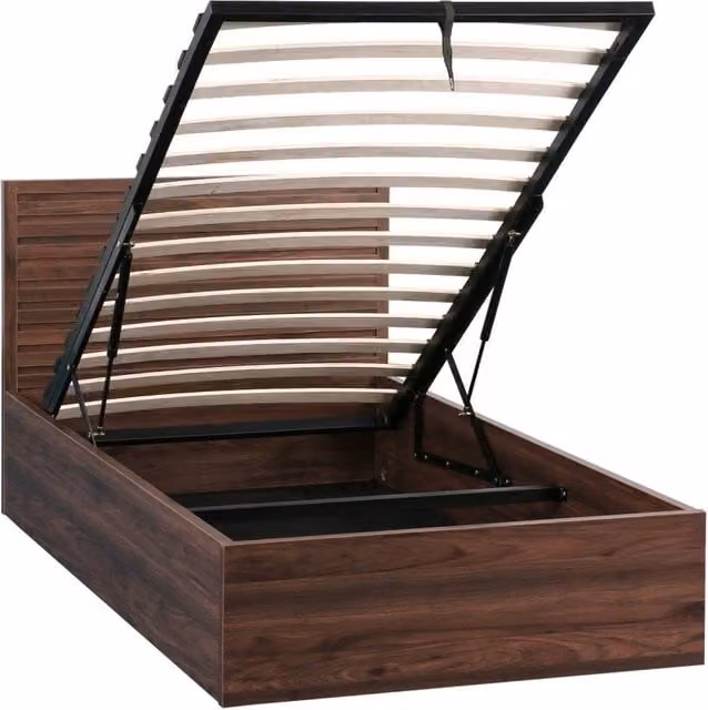 Letto contenitore Sweeek in stile scandinavo con rete a doghe e testiera, colore marrone, L/P/H: 190 x 90 x 46,5 cm – 1