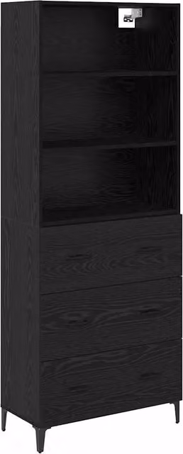 Credenza Buffet e Madia Moderna Design In in Rovere e Nero, L: 69,5 cm, P: 34 cm, H: 180 cm
