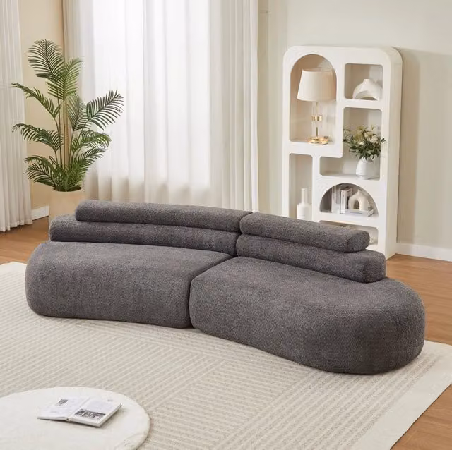 Divano modulare curvo 3 pezzi in chenille grigio antracite HOMVRA