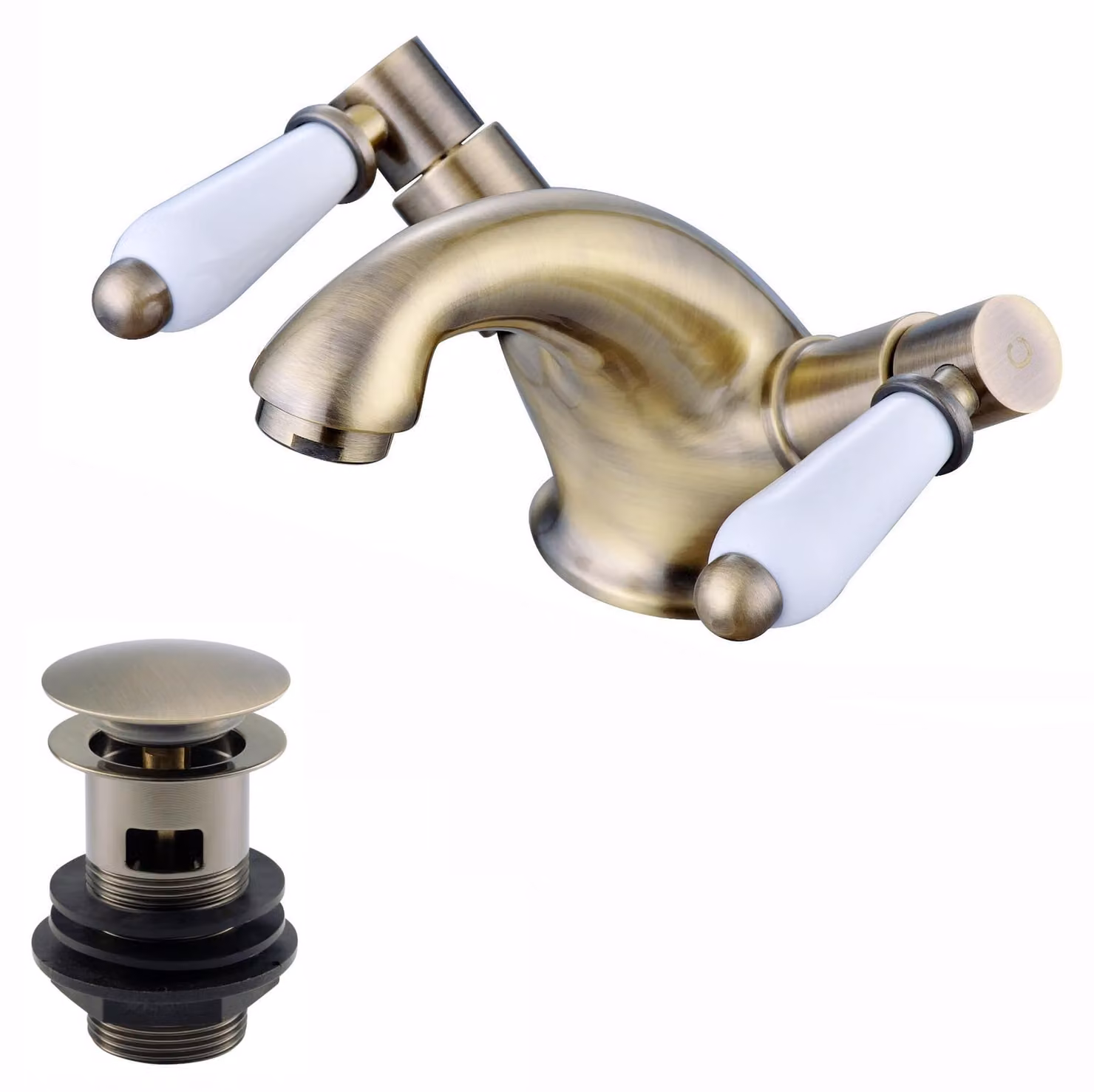 Miscelatore per lavabo in stile antico, finitura bronzo, maniglie in Vetroceramica, diametro 116 mm