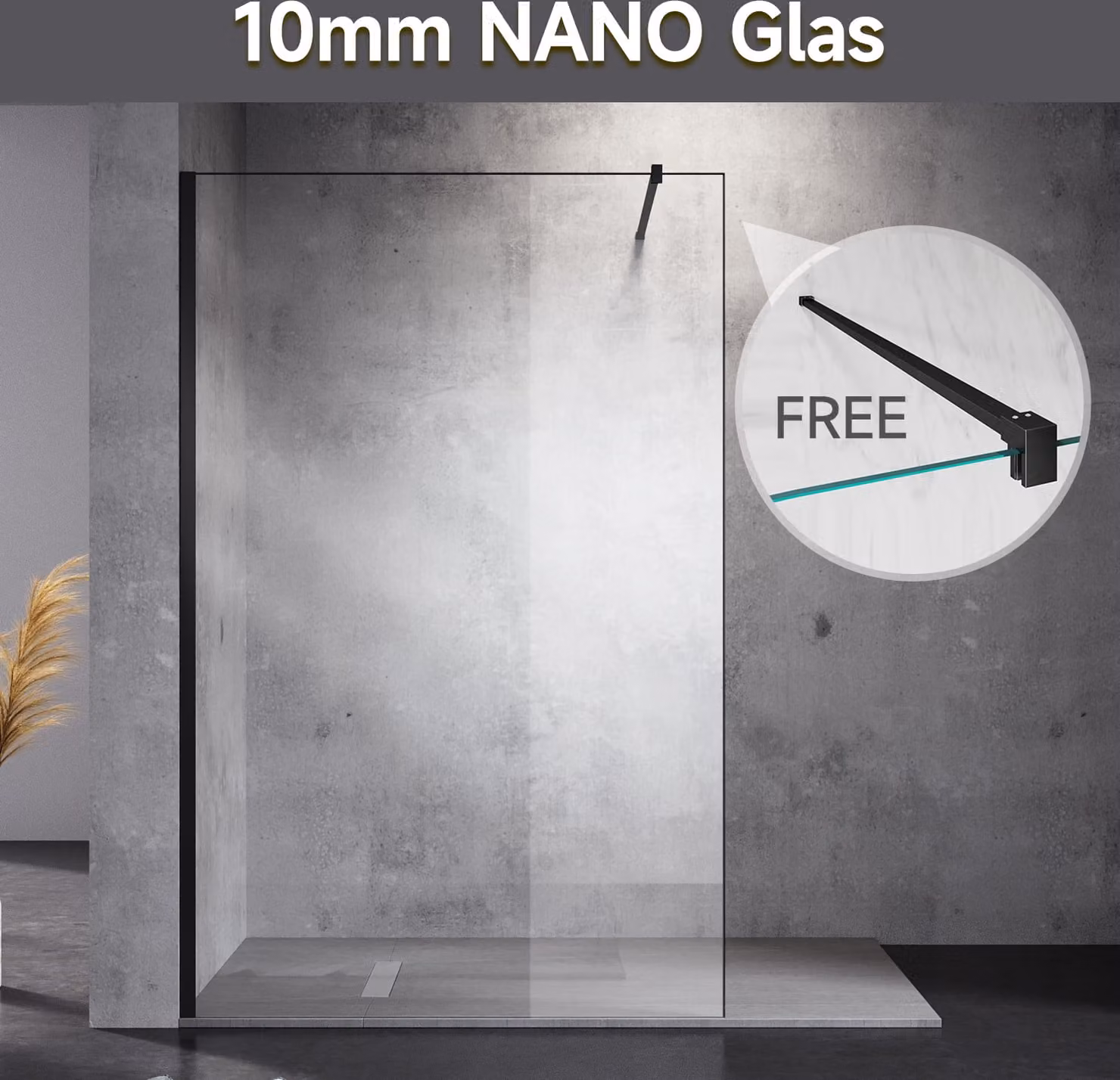 SONNI Cabina doccia Walk In Shower 80x200 cm Parete doccia 10mm Nano Glass Schermo doccia con stabilizzatore Nero