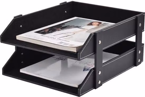 Organizzatore da ufficio in legno nero per documenti A4, cassetta porta lettere e contenitore per dossier L: 35 cm, P: 27 cm, H: 16 cm