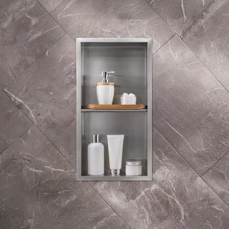 Nicchia Doccia a Muro per Bagno - 340mm x 640mm - Rettangolare con Mensola Portaoggetti - Acciaio Inossidabile