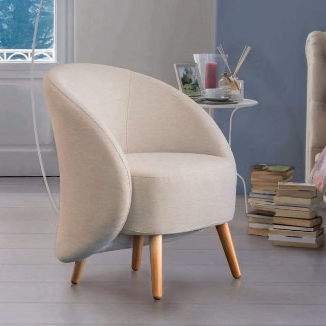Poltrona di design Alla di Talamo Italia, poltroncina relax imbottita in tessuto beige, L: 70 cm, P: 60 cm, H: 80 cm – 1