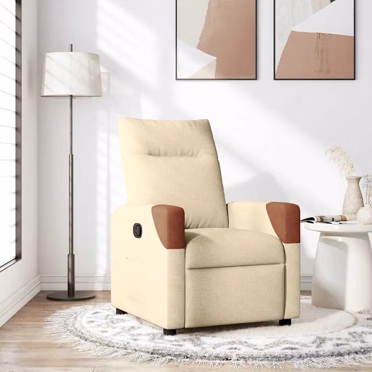 vidaXL Poltrona Reclinabile Relax in Tessuto Beige e Marrone con Braccioli e Sistema di Ritorno Automatico