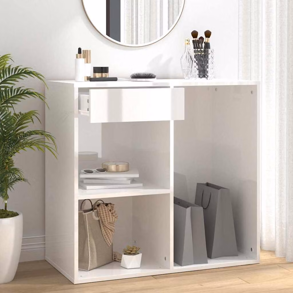 Armadietto per cosmetici da bagno vidaXL Bianco Lucido con ripiani e cassetti, L: 80 cm, P: 40 cm, H: 75 cm