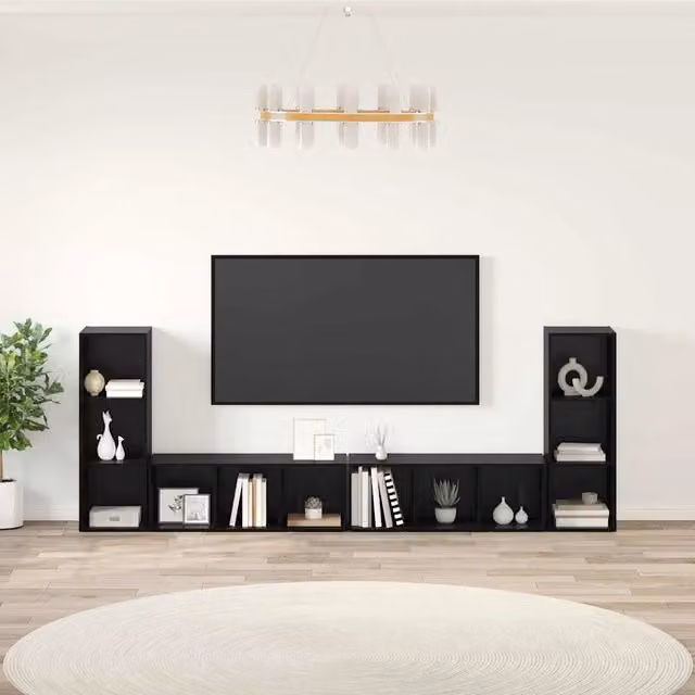 Set di 4 mobili TV moderni vidaXL in legno ingegnerizzato nero e rovere per soggiorno con montaggio a parete