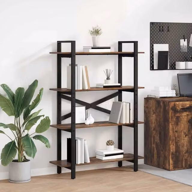 Libreria-Scaffale per Libri-Mobile di Stoccaggio Rovere fum¨¦ 100 x 33,5 x 140 cm Legno multistrato