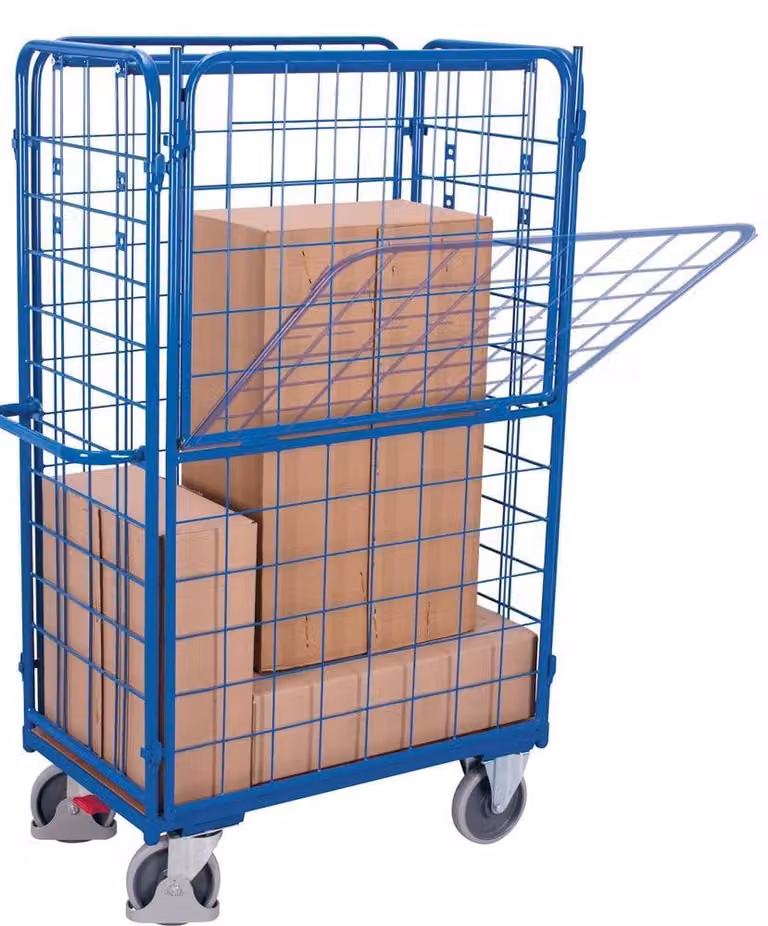 Pannello laterale VARIOfit, ad altezza completa e parzialmente ribaltabile, per carrelli portapacchi/carrelli a più livelli, dimensioni 850x500 mm, colore RAL 5010 (azzurro gentiana)