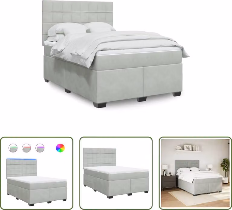 The Living Store Letto a molle con materasso grigio chiaro 140x190 cm in velluto