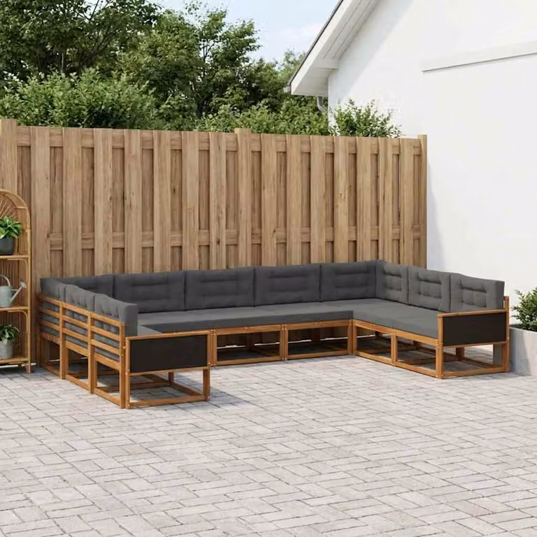 vidaXL Set di divani da esterno a L in legno di acacia, 9 pezzi, Beige e Antracite