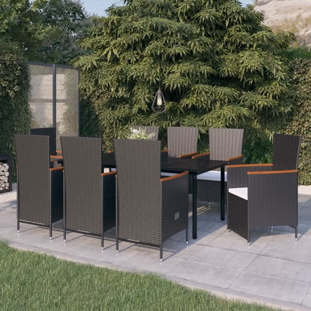 Maison Exclusive - Set da pranzo da giardino da 9 pezzi con cuscini neri