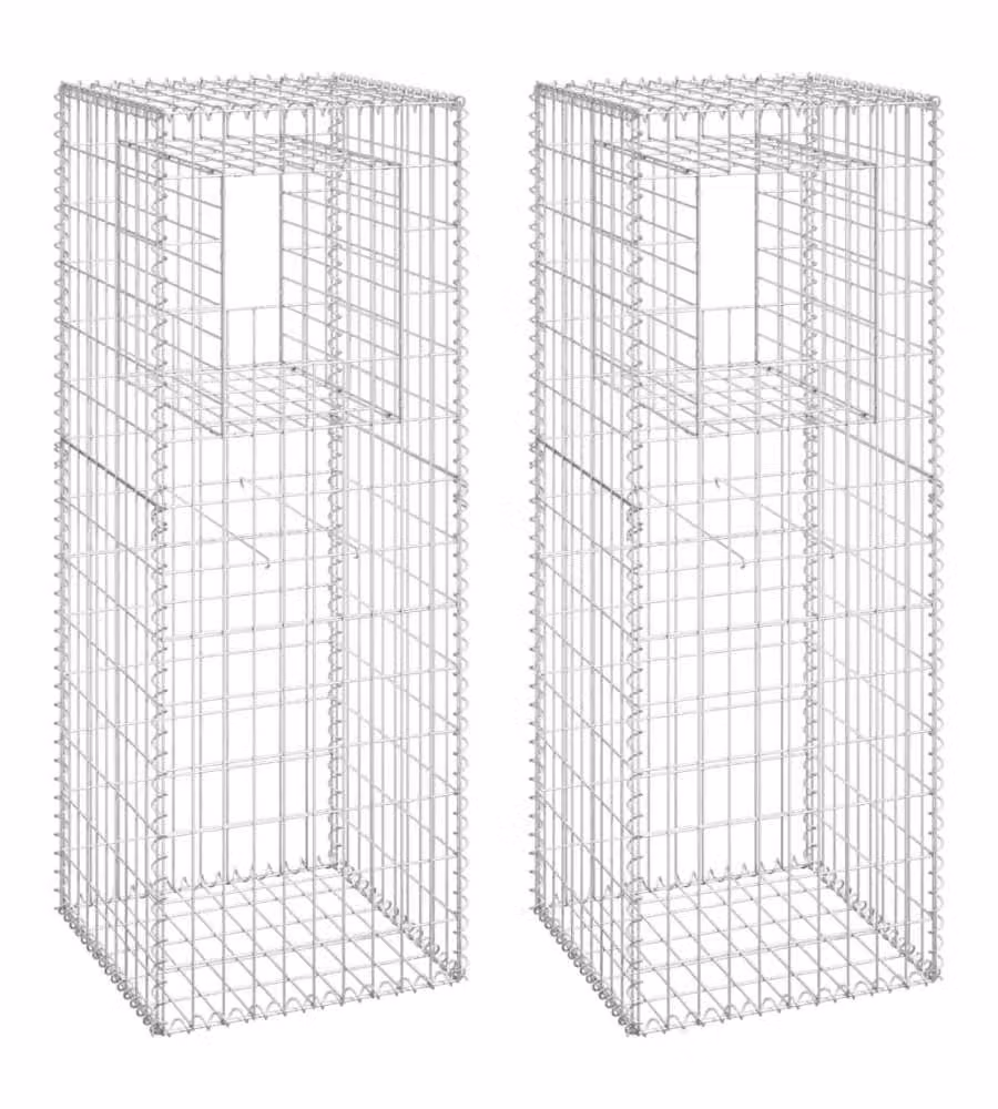 Set di 2 Cesti a Gabbione a Torre vidaXL in Metallo Argento L/P/H: 50 x 50 x 140 cm – 2