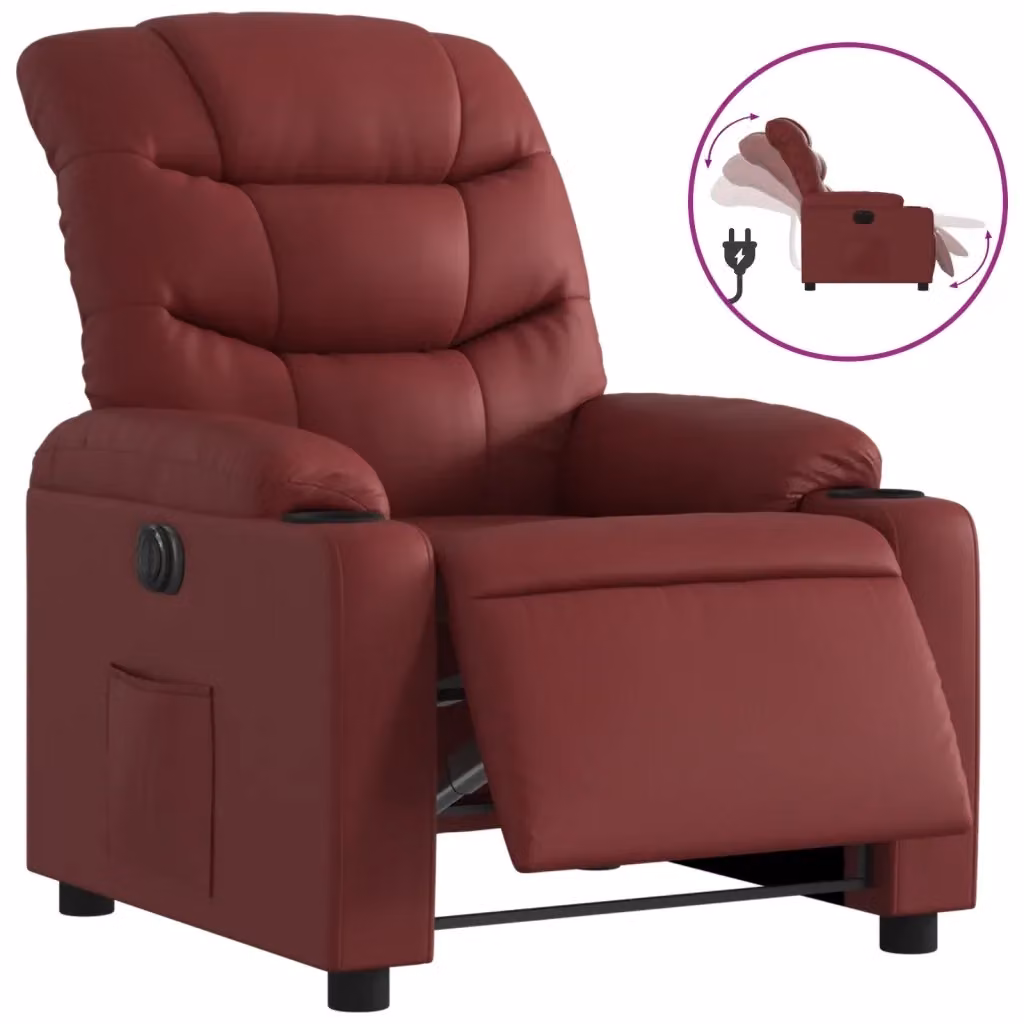 Poltrona Reclinabile Elettrica vidaXL in Similpelle Rossa con Braccioli e Funzione Auto-Return – 2