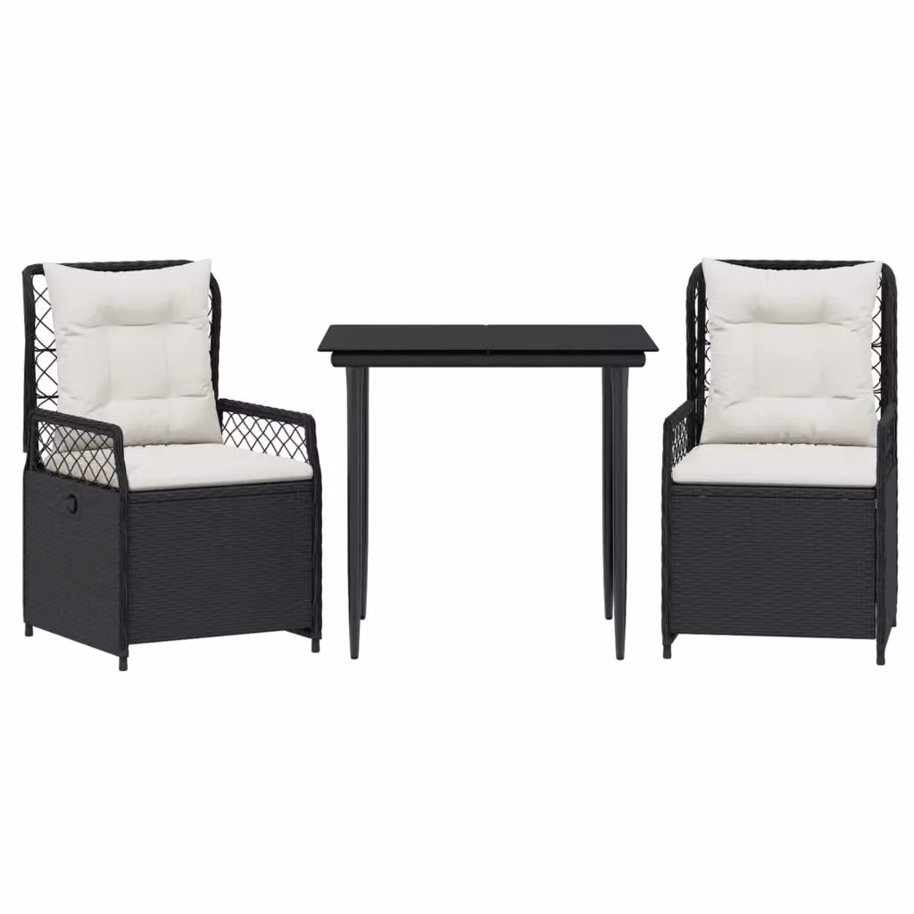 Set da pranzo da giardino vidaXL in polyrattan nero con cuscini e piano in vetro – 2