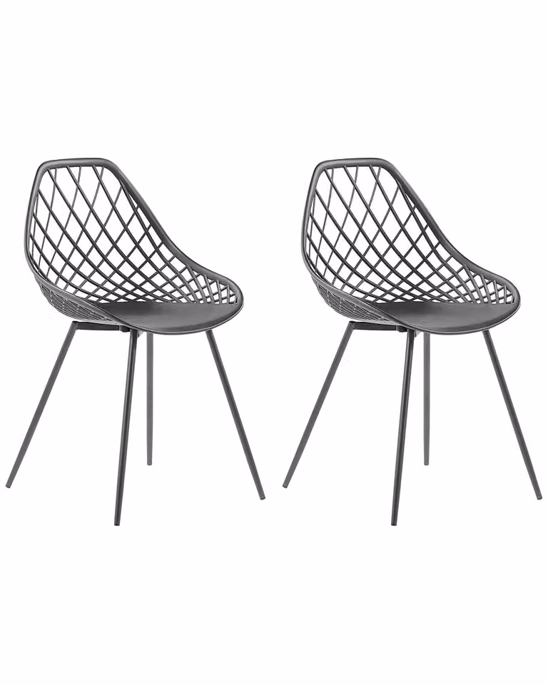 BELIANI Set di 2 sedie da pranzo Seduta in materiale sintetico nero Gambe in metallo nero Design a rete Schienale moderno Scandinavo