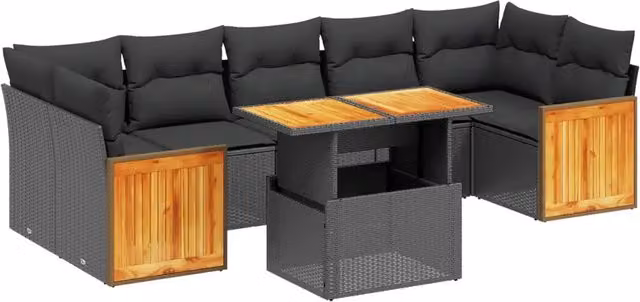 vidaXL Set Divani da Giardino Moderno in Polyrattan Nero con Cuscini e Tavolino da Esterno 8 pz – 2