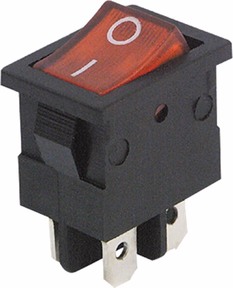 Mini interruttore a bilanciere McPower, 4 poli, bilanciere rosso, 250V /6,5A, posizioni: ON/OFF