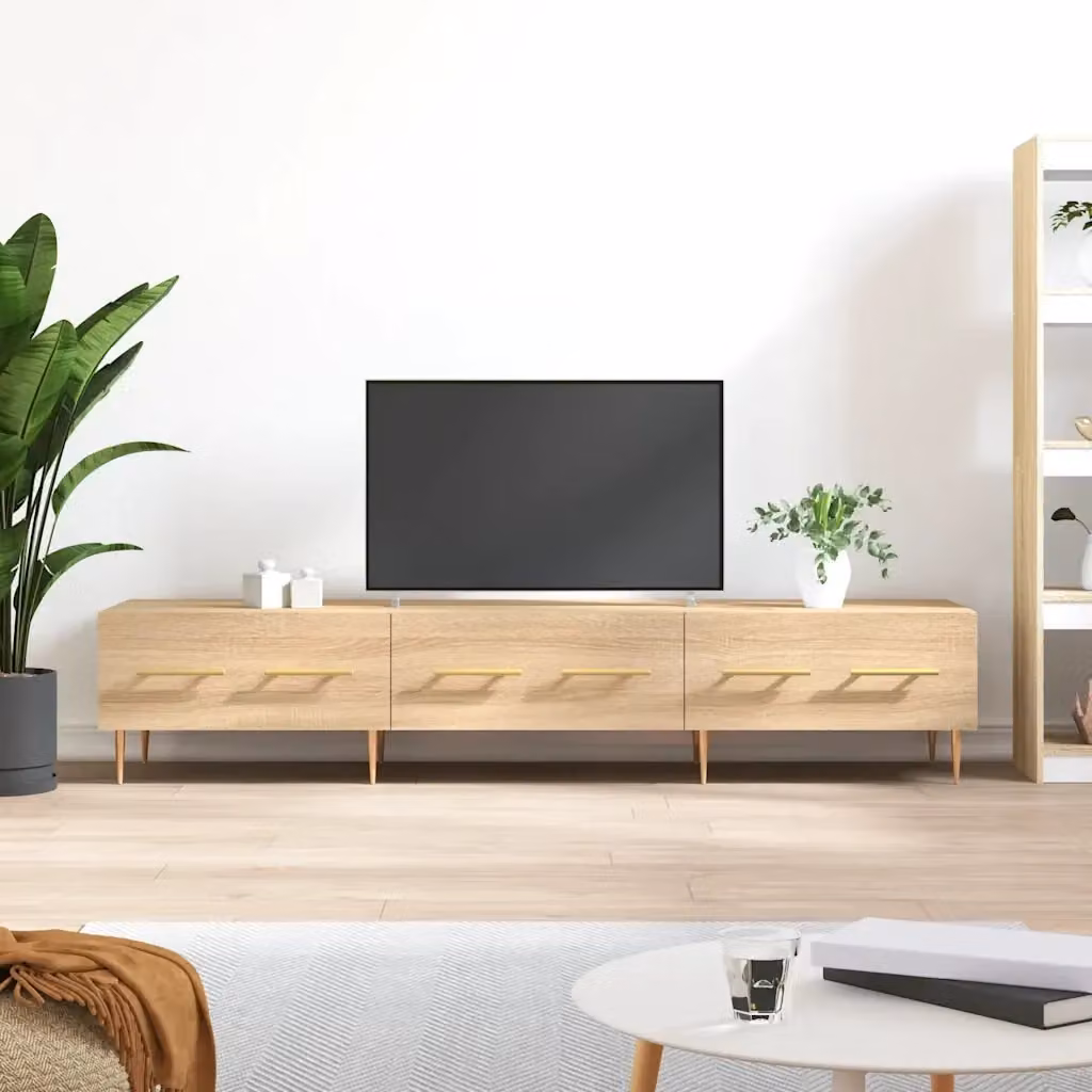 Mobile TV moderno in legno multistrato color rovere con finitura opaca, L: 150 cm, P: 36 cm, H: 30 cm – 2