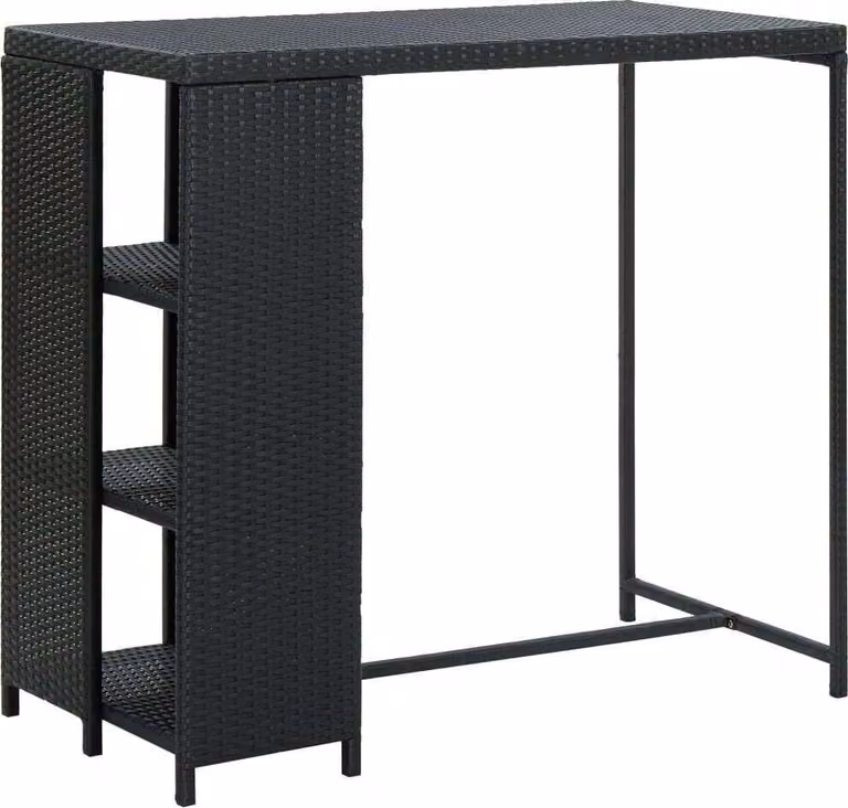 The Living Store Tavolo da bar con ripiano nero 120x60x110 cm in poly rattan