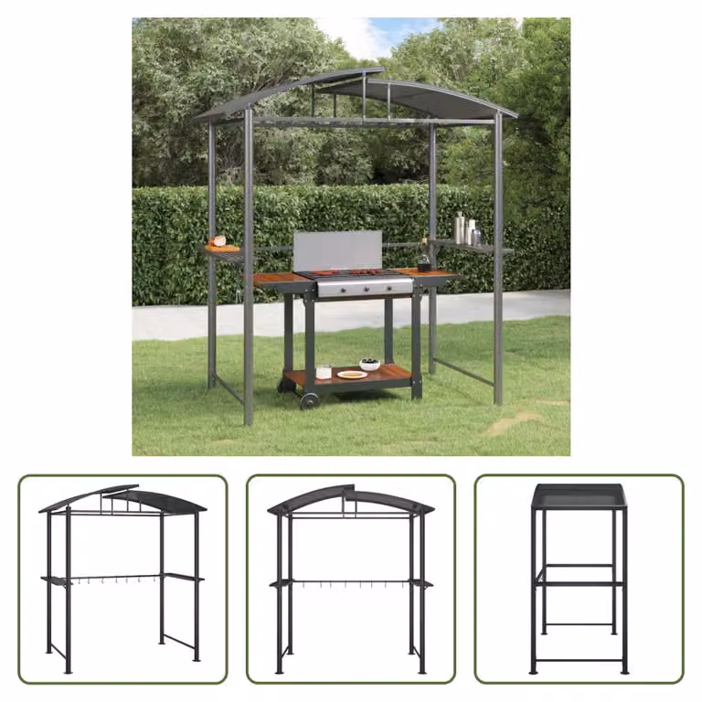 The Living Store padiglione barbecue con ripiani laterali antracite 210x114x230 cm acciaio