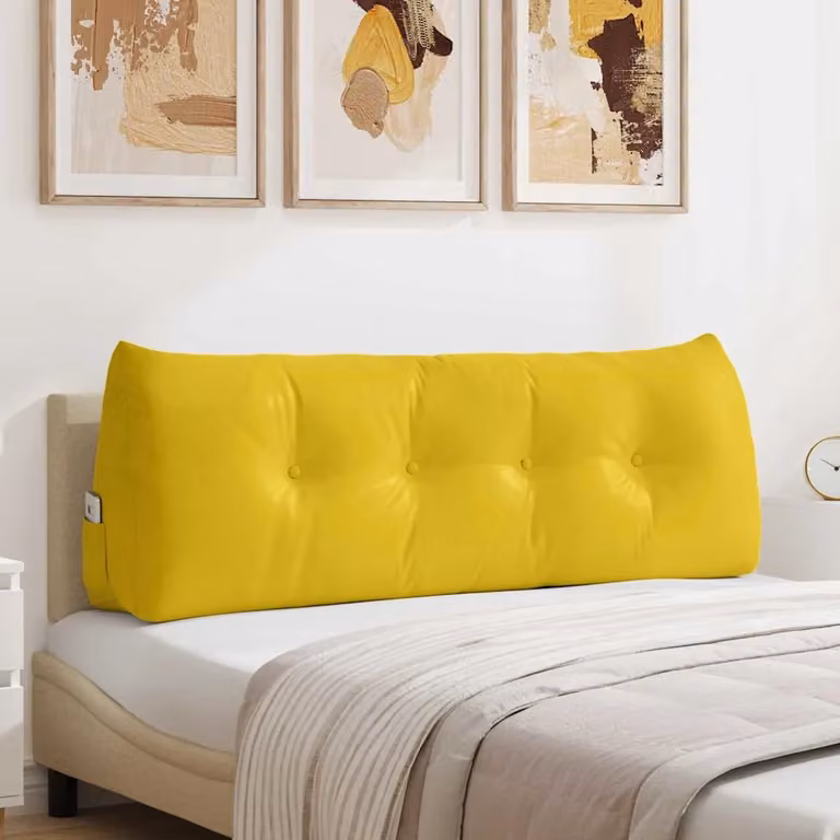 Cuscino per schiena vidaXL in velluto giallo, forma rettangolare e sagomata, L 140 cm x P 24 cm x H 50 cm