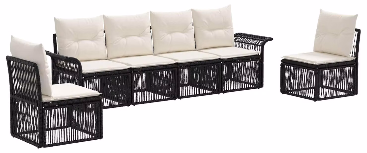 Set da giardino composto da 6 pezzi, colore nero, realizzato in rattan sintetico
