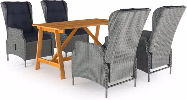 Set da pranzo da giardino vidaXL in legno di acacia oliato, 5 pezzi, Grigio e Nero – 1