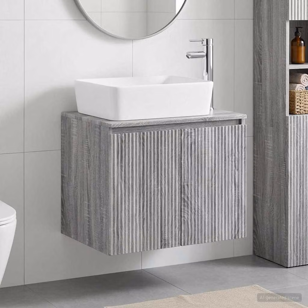 Set di mobili per il bagno vidaXL Sonoma grigio in legno ingegnerizzato e MDF, design moderno a parete