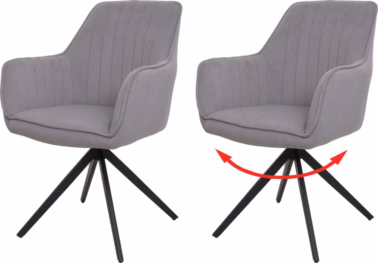 Set di 2 sedie da sala da pranzo | A x L x P 87 x 58 x 55 cm | Altezza seduta 46 cm | Girevole Posizione automatica Tessuto/tessile | Grigio chiaro | Sedia da cucina Sedia con schienale Sedia con braccioli