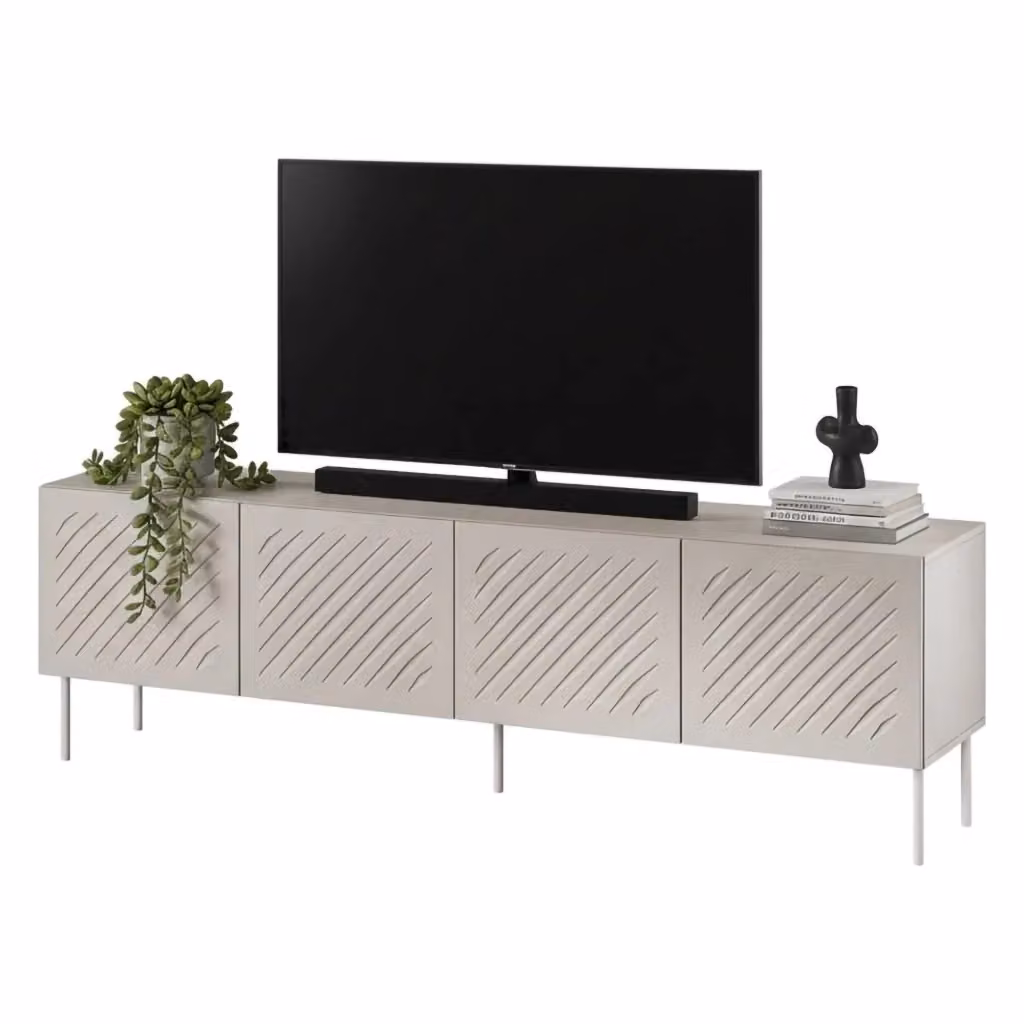 Mobile porta TV Ronca in legno beige con un ripiano, stile moderno, L: 201,0 cm, P: 42,0 cm, H: 60,0 cm – 2