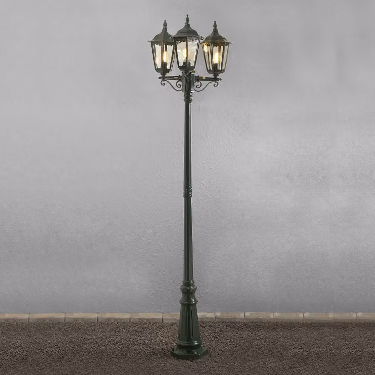Konstsmide Lampione Firenze 3 luci, verde FIRENZE, dimmerabile, Verde, Vetro, Campagna / Rustiche