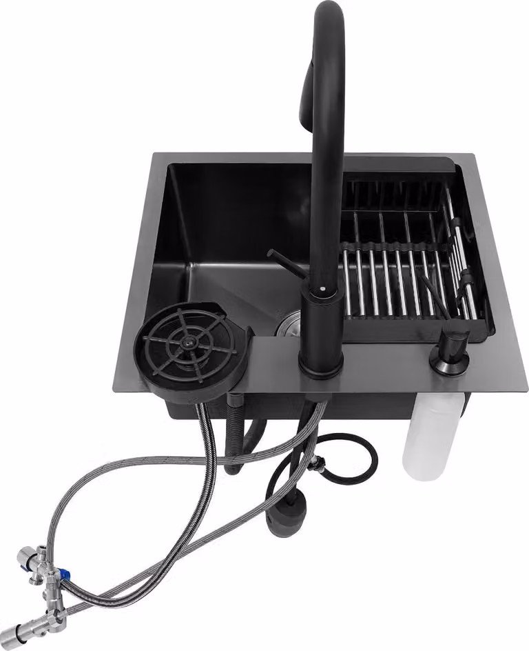Lavello da cucina - Vasca singola - Acciaio inox - Con rubinetto - 1 foro - Da incasso