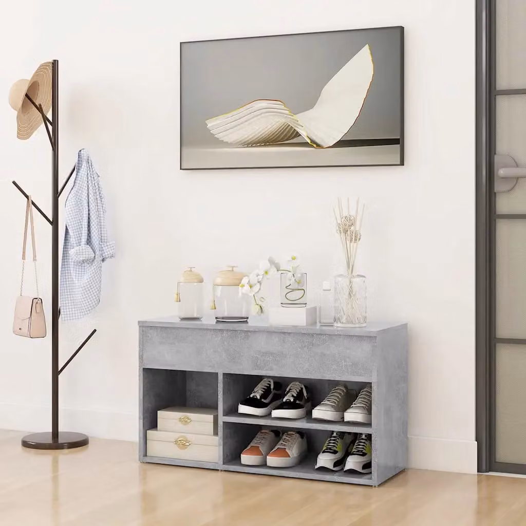 Panca porta scarpe vidaXL moderna in legno e MDF, colore grigio con dettagli oro, L 80 x P 30 x H 45 cm