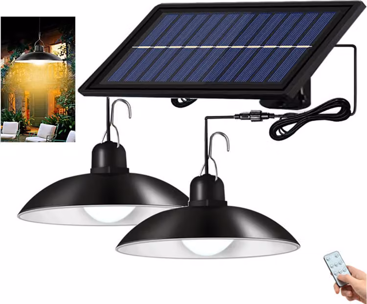 Lampada solare da esterno Luce a sospensione solare IP65 Lampada a sospensione da giardino impermeabile con 2 lampade e telecomando, bianco caldo