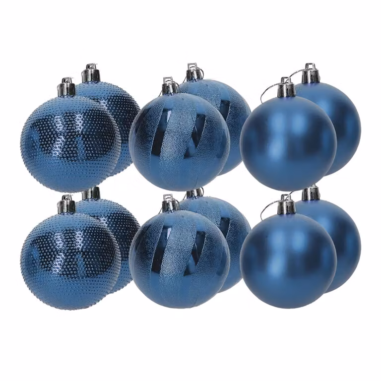 VESTIAMO CASA Set di 12 palline di Natale blu in plastica, diametro: 8 cm