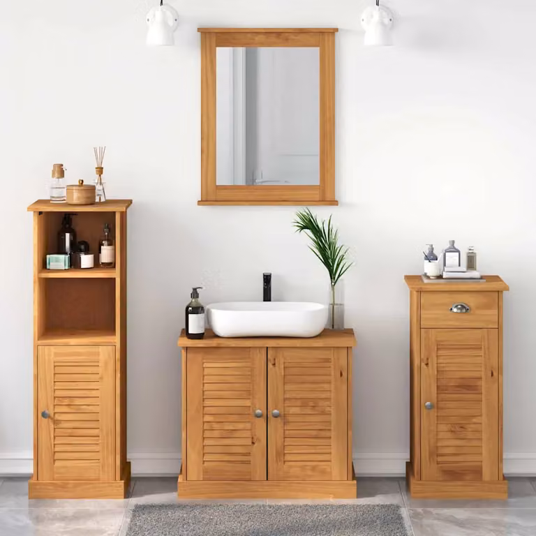 Set di mobili per il bagno VIGO vidaXL in legno di pino, 4 pezzi, Marrone, moderno