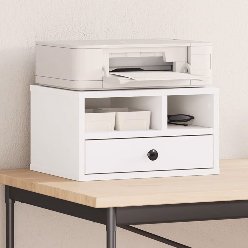 vidaXL Supporto per Stampante Bianco in Legno Multistrato e MDF L: 40 cm, P: 32 cm, H: 22,5 cm
