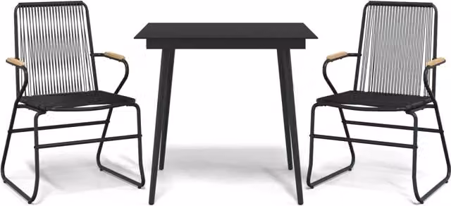 Set da Pranzo da Giardino 3 pz | Set Salotto da Giardino Nero in Rattan PVC