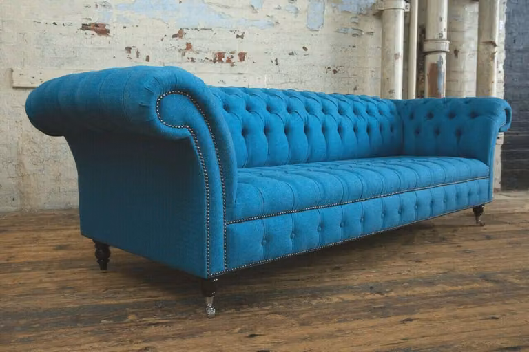 Moderne Viersitzer Couch Polster Design Sofa 4er Sitz Sofas Zimmer Möbel Blau