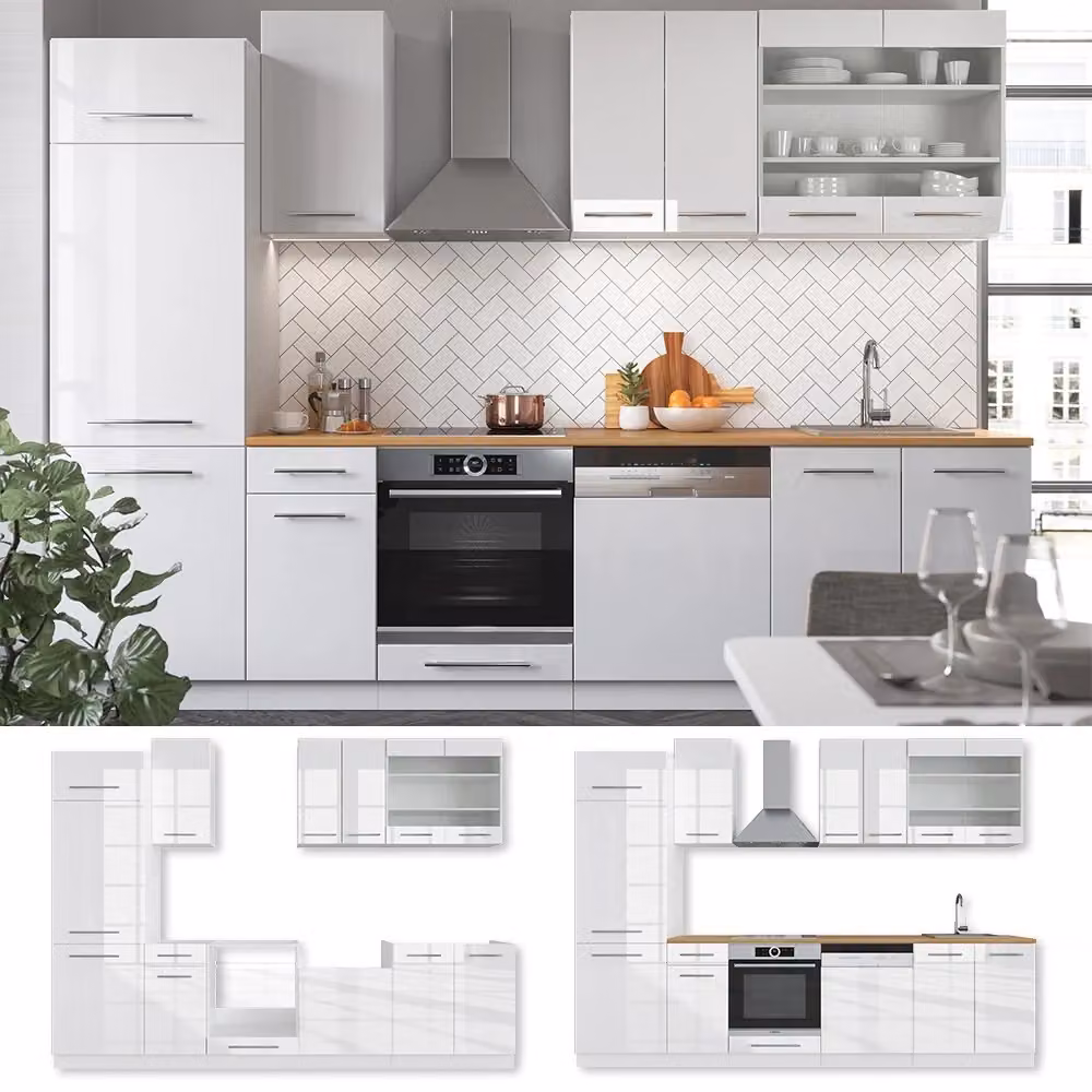 Cucina componibile Fame-Line Vicco Bianco lucido, L: 300 cm, senza piano di lavoro – 2