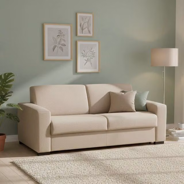 Divano Letto Andymion Talamo Italia, Divano a 2 Posti Large con Apertura Girevole, Rivestimento in Tessuto Imbottito, L: 200 cm, P: 95 cm, H: 90 cm, Beige – 1